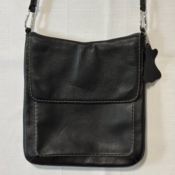 Concepts Canada Medium Black Pebble Leather Flap Cover Cross-Body / Shoulder Bag - Picture 2 of 16